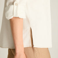 Blusa Crudo Camisera Clásica de Lino y Viscosa