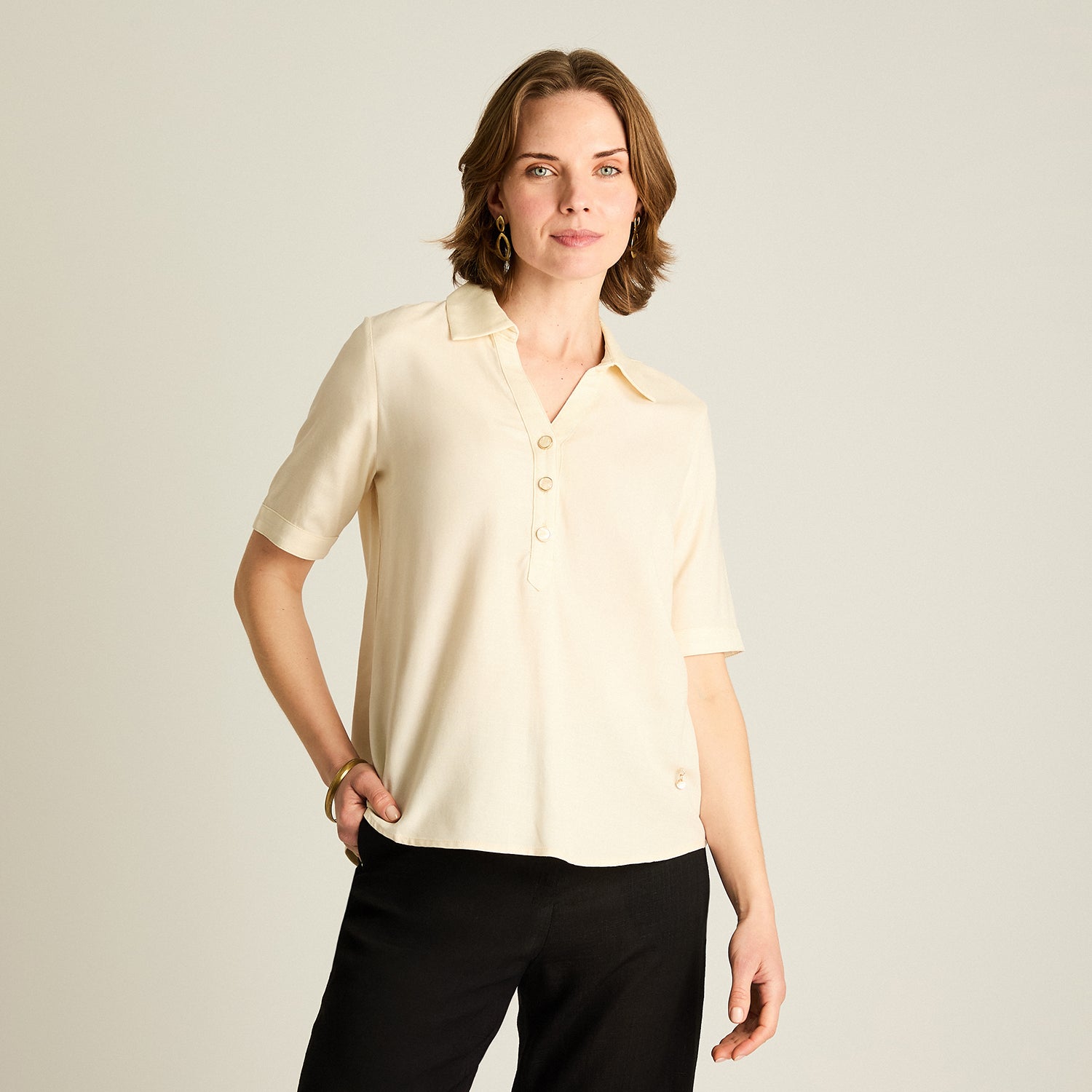 Blusa Lino Crudo Manga Corta