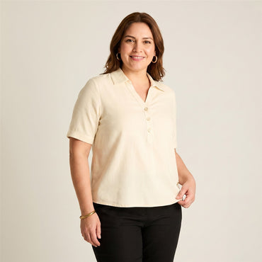 Blusa Lino Crudo Manga Corta en modelo plus size