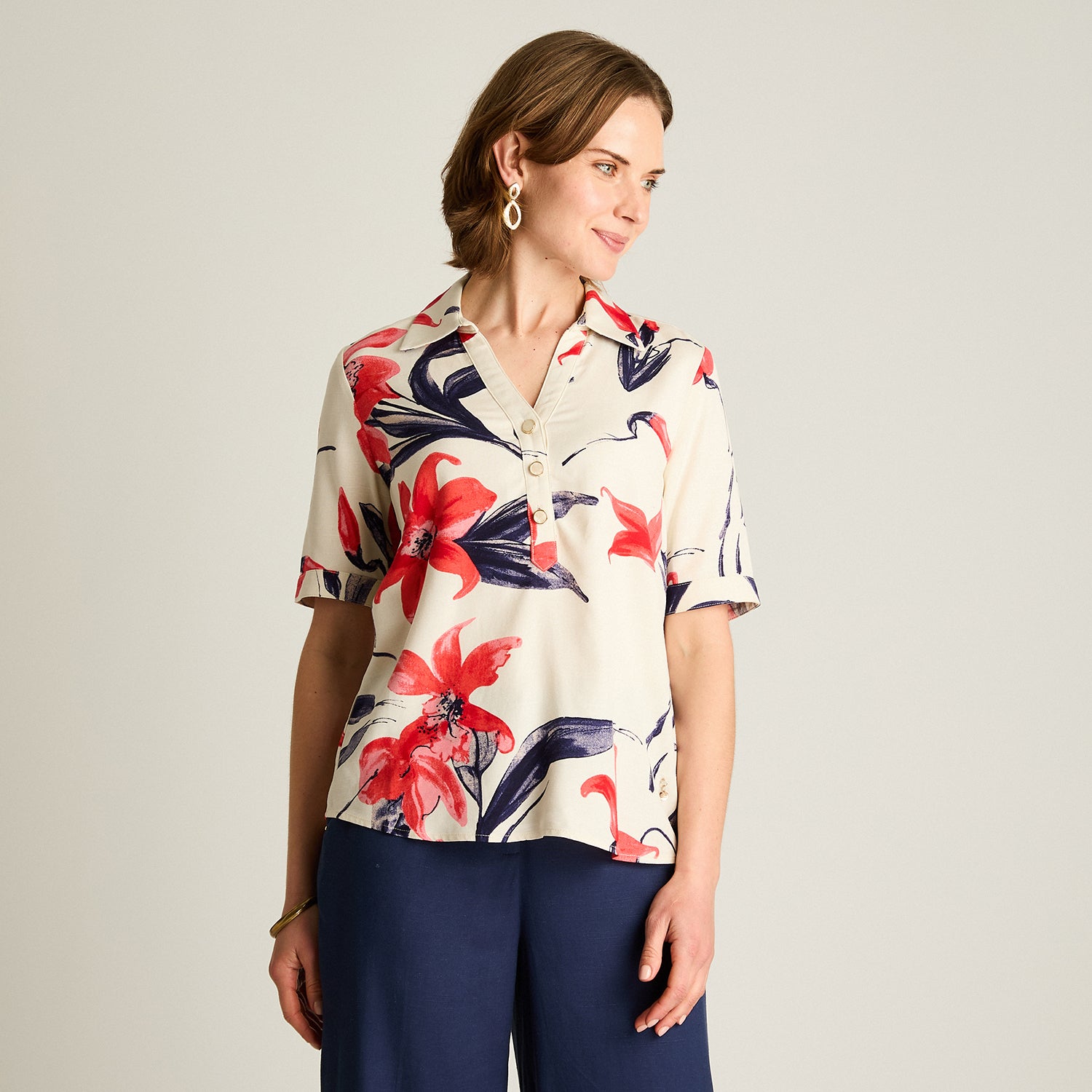 Blusa Lino Manga Corta Coral