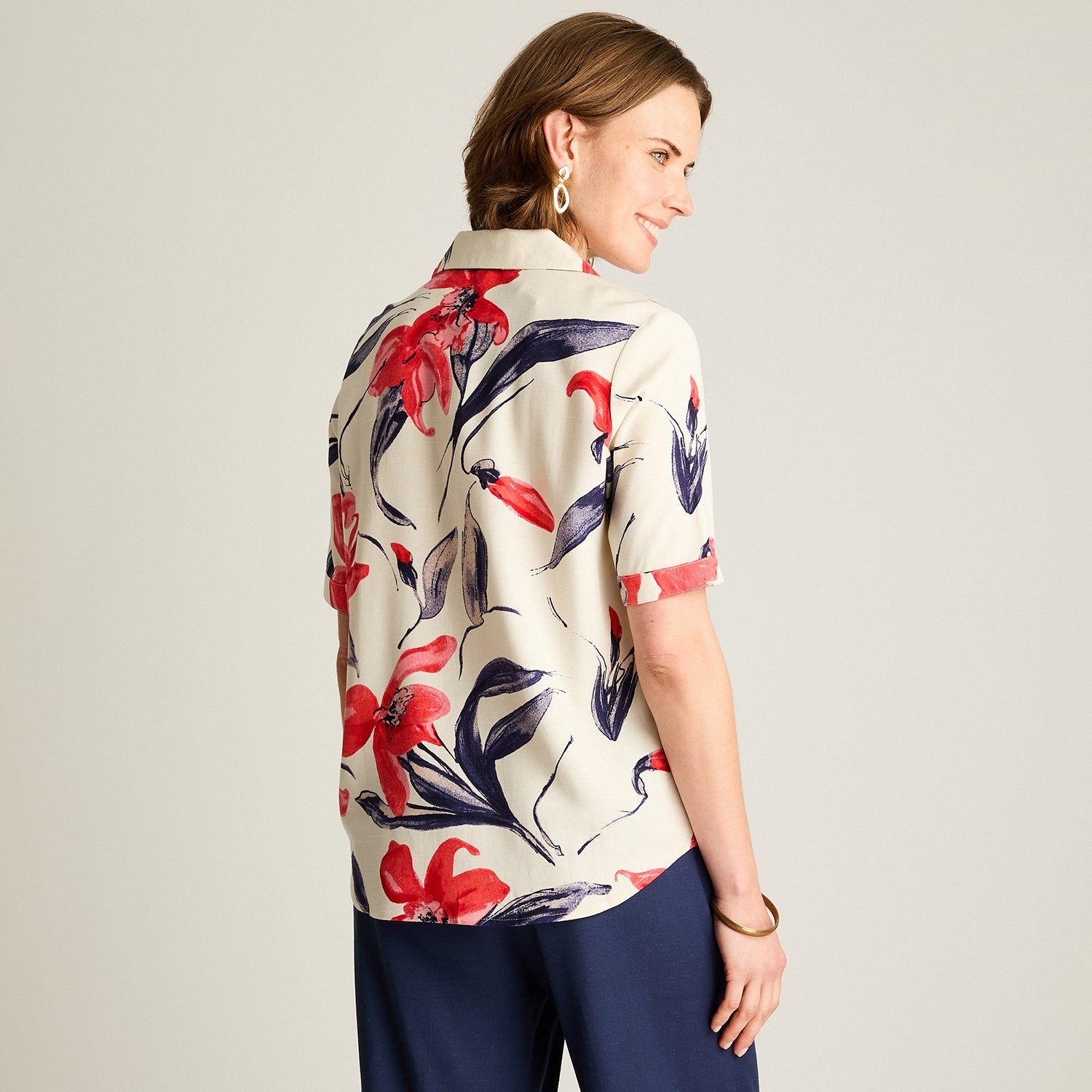 Blusa Lino Manga Corta Coral