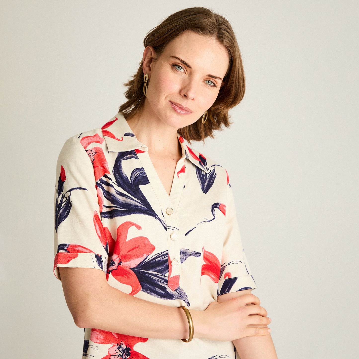 Blusa Lino Manga Corta Coral