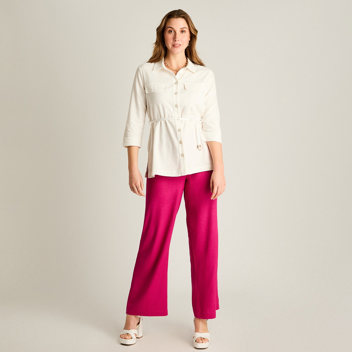 Blusa Crudo Manga 3/4 con Lazo