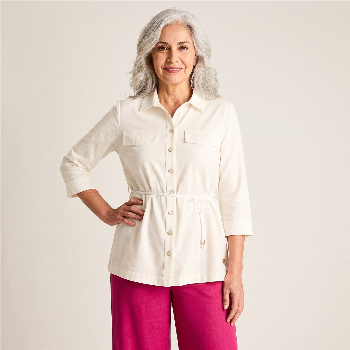 Blusa Crudo Manga 3/4 con Lazo en modelo adulta