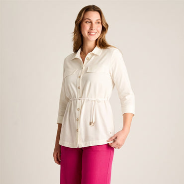 Blusa Crudo Manga 3/4 con Lazo en modelo plus size