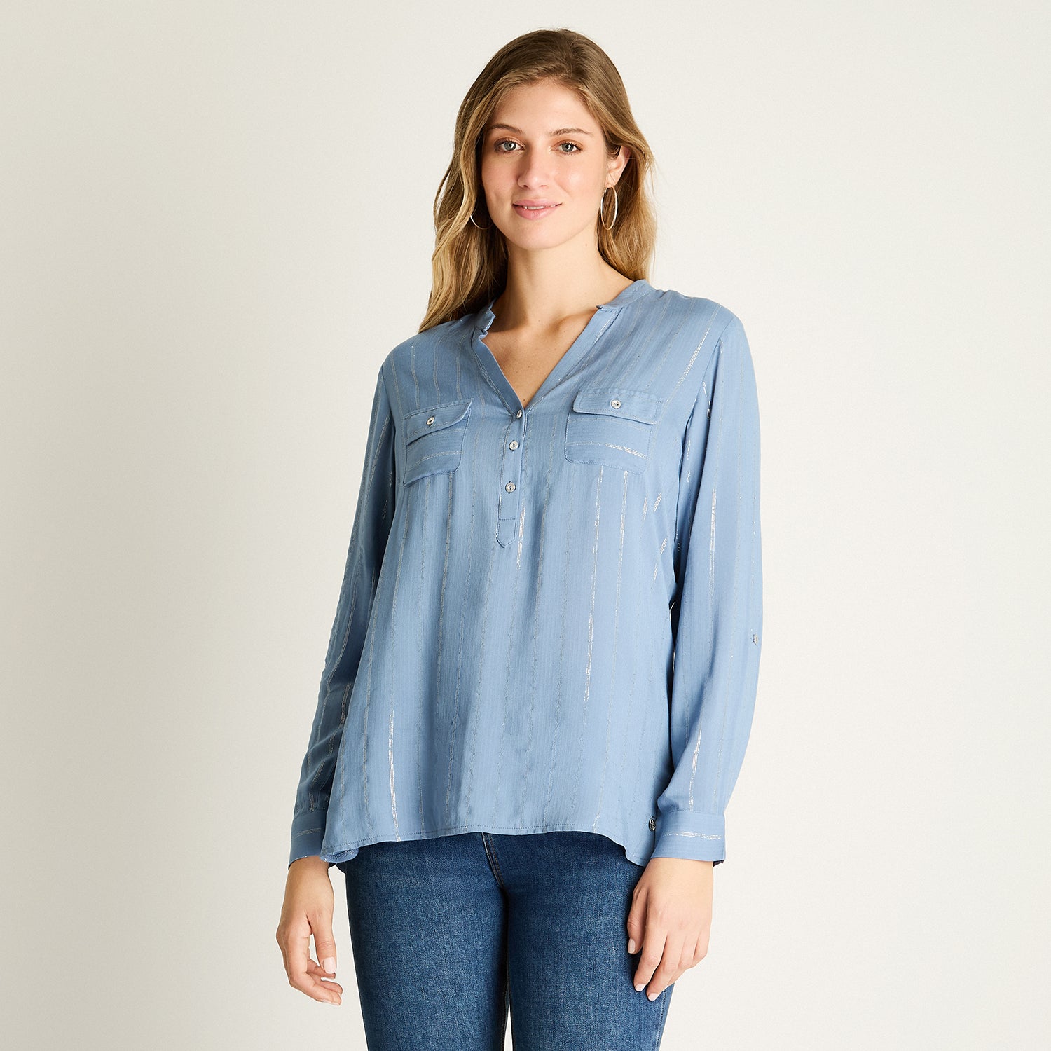 Blusa Indigo Manga Codo