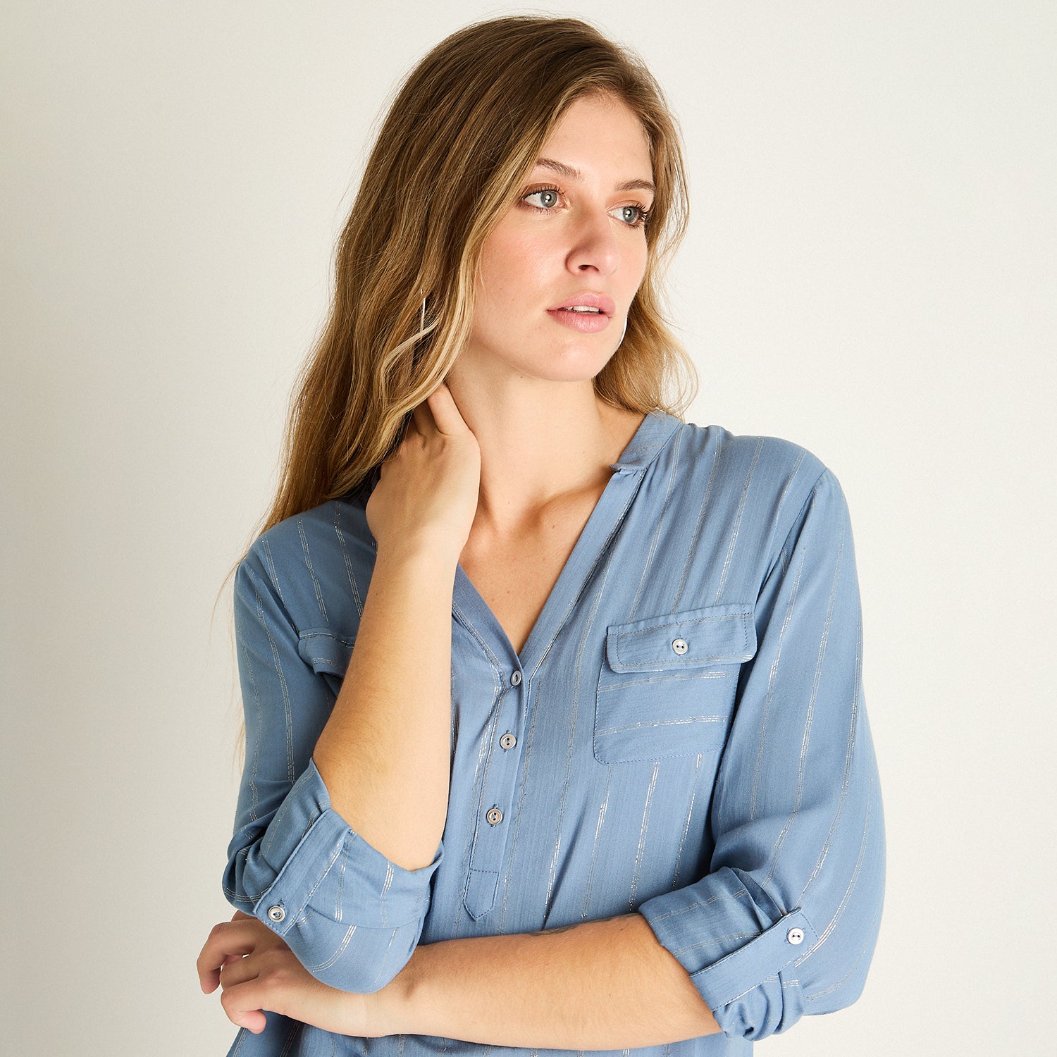 Blusa Indigo Manga Codo