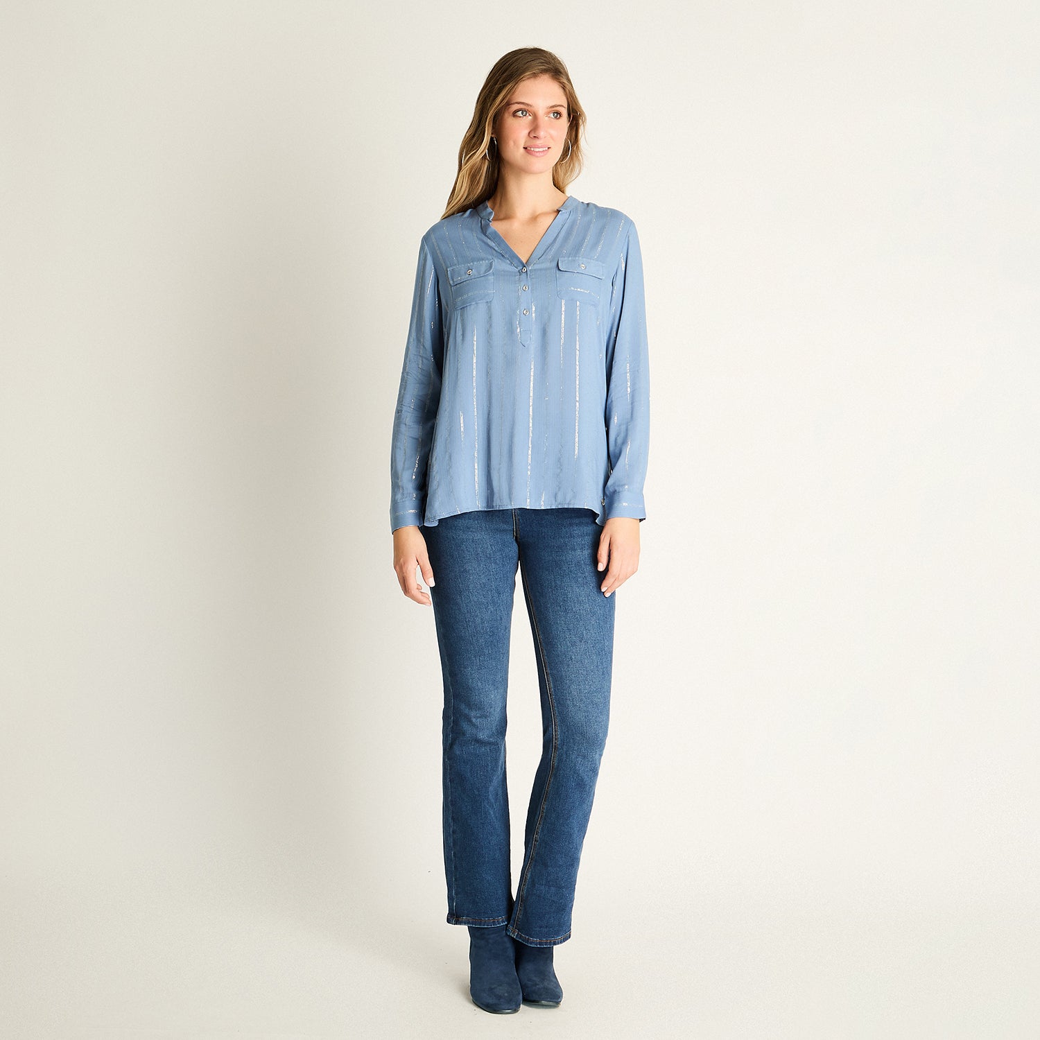 Blusa Indigo Manga Codo