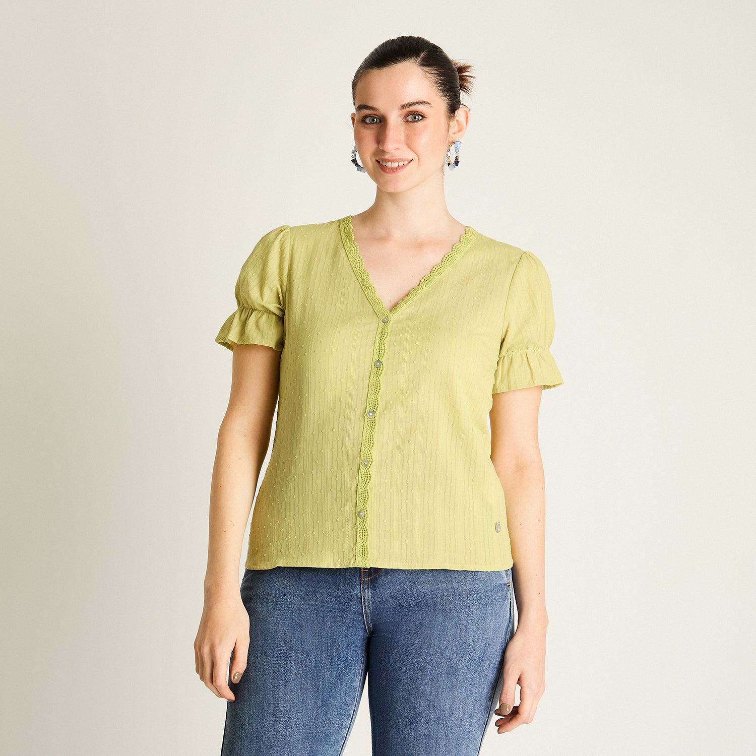Blusa Verde Lima con Botones