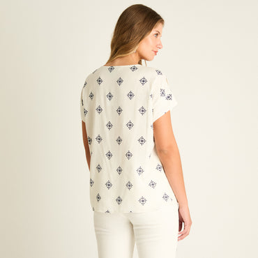 Blusa Blanco Manga Corta Elasticidad Media Sin Forro Calce Normal