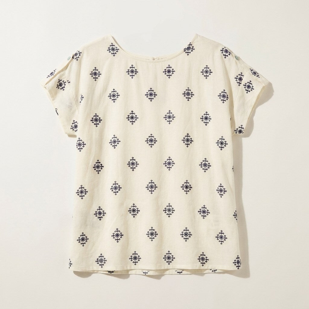 Blusa Blanco Manga Corta Elasticidad Media Sin Forro Calce Normal en plano