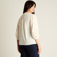 Blusa Blanco Manga 3/4 No Elasticado Sin Forro Calce Normal