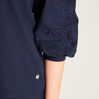 Blusa Azul Manga 3/4 No Elasticado Sin Forro Calce Normal