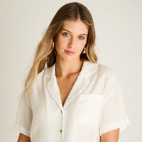 Blusa Crudo Manga Corta No Elasticado Sin Forro Calce Normal