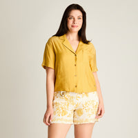 Blusa Mostaza Manga Corta No Elasticado Sin Forro Calce Normal