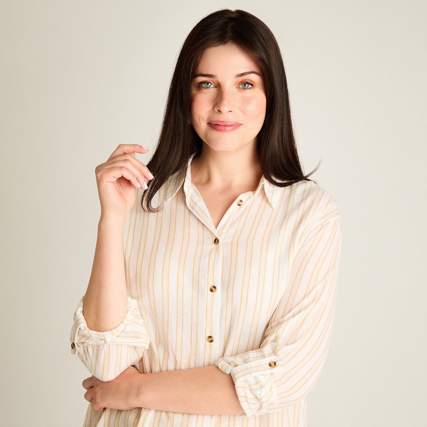 Blusa Crudo Manga Larga No Elasticado Sin Forro Calce Holgado