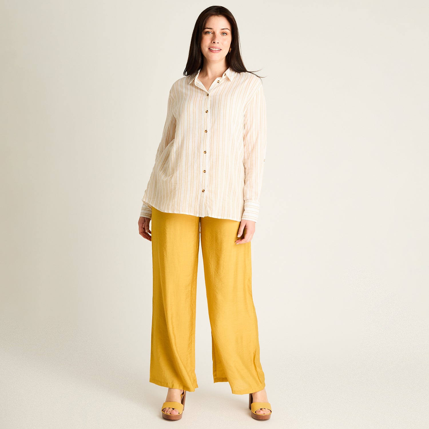 Blusa Crudo Manga Larga No Elasticado Sin Forro Calce Holgado