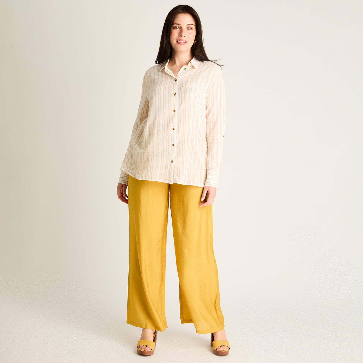 Blusa Crudo Manga Larga No Elasticado Sin Forro Calce Holgado