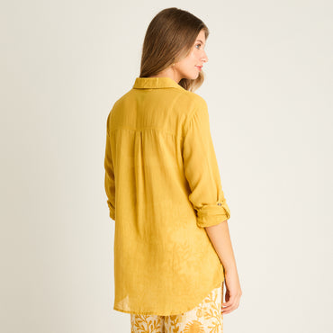 Blusa Mostaza Manga Larga No Elasticado Sin Forro Calce Holgado