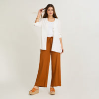 Blusa Blanco Manga 3/4 No Elasticado Sin Forro Calce Holgado
