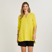 Blusa Verde Manga 3/4 No Elasticado Sin Forro Calce Holgado