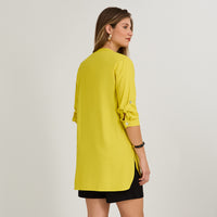 Blusa Verde Manga 3/4 No Elasticado Sin Forro Calce Holgado