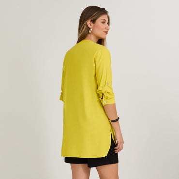 Blusa Verde Manga 3/4 No Elasticado Sin Forro Calce Holgado