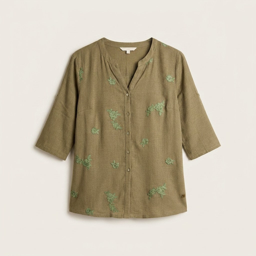 Blusa Verde Manga 3/4 No Elasticado Calce Normal en plano