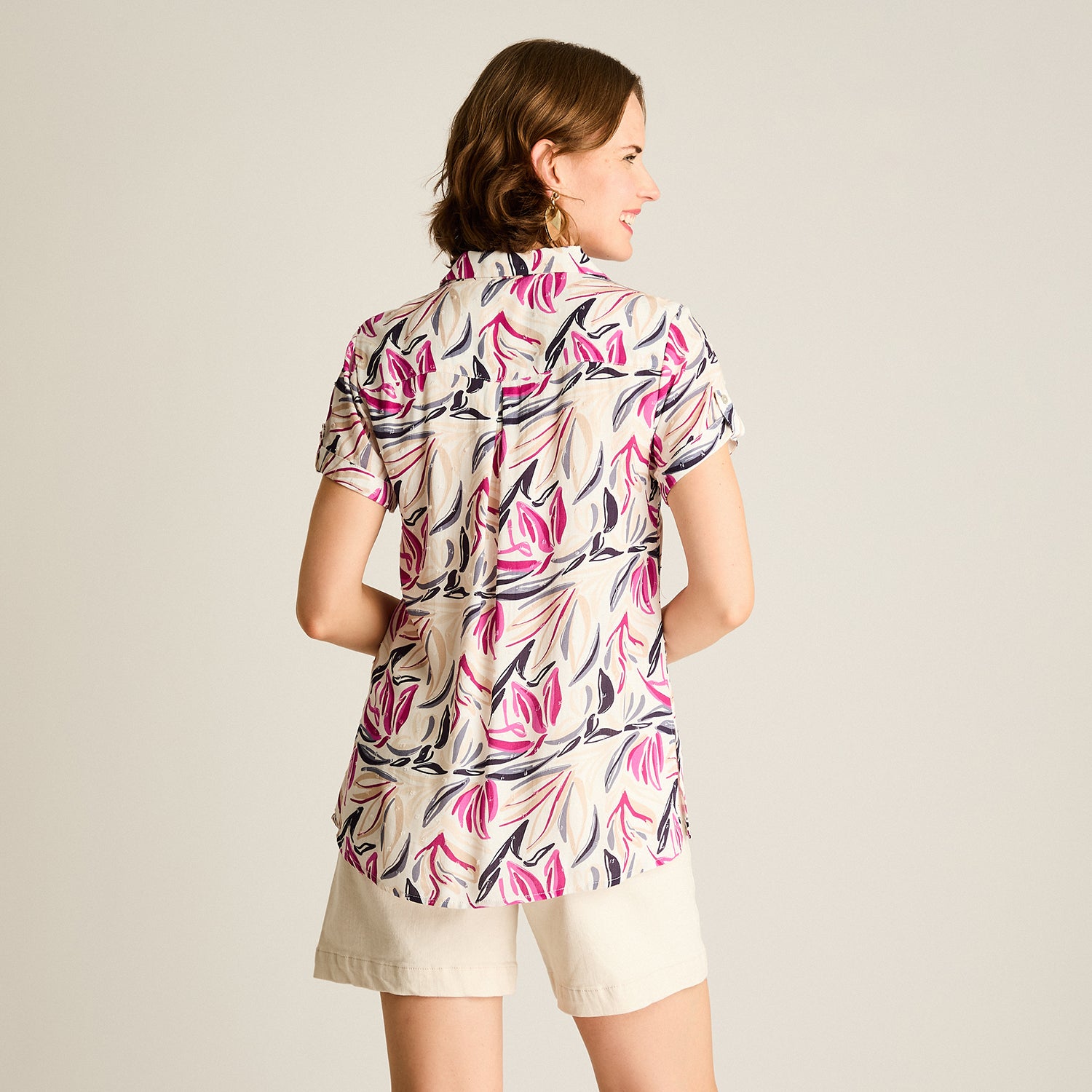 Blusa Crudo Manga Corta No Elasticado Sin Forro Calce Normal