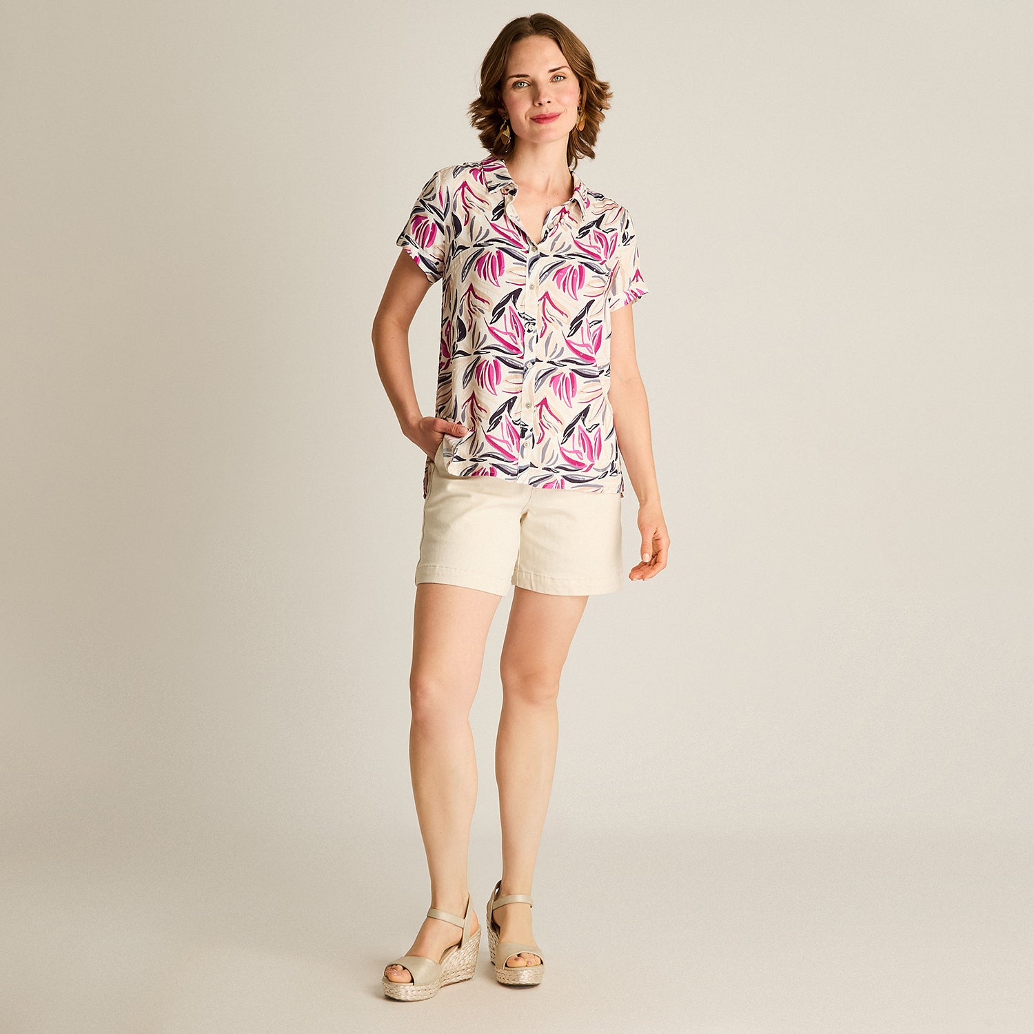 Blusa Crudo Manga Corta No Elasticado Sin Forro Calce Normal