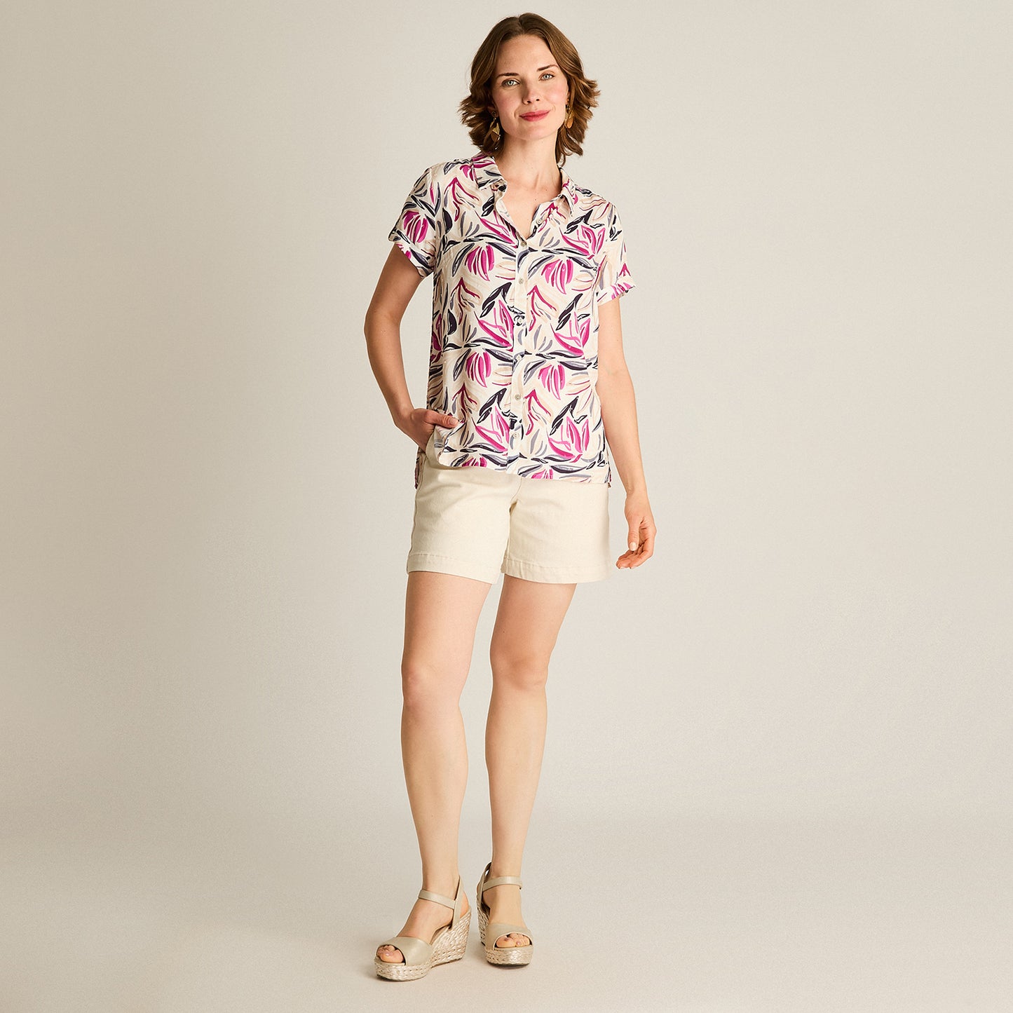Blusa Crudo Manga Corta No Elasticado Sin Forro Calce Normal