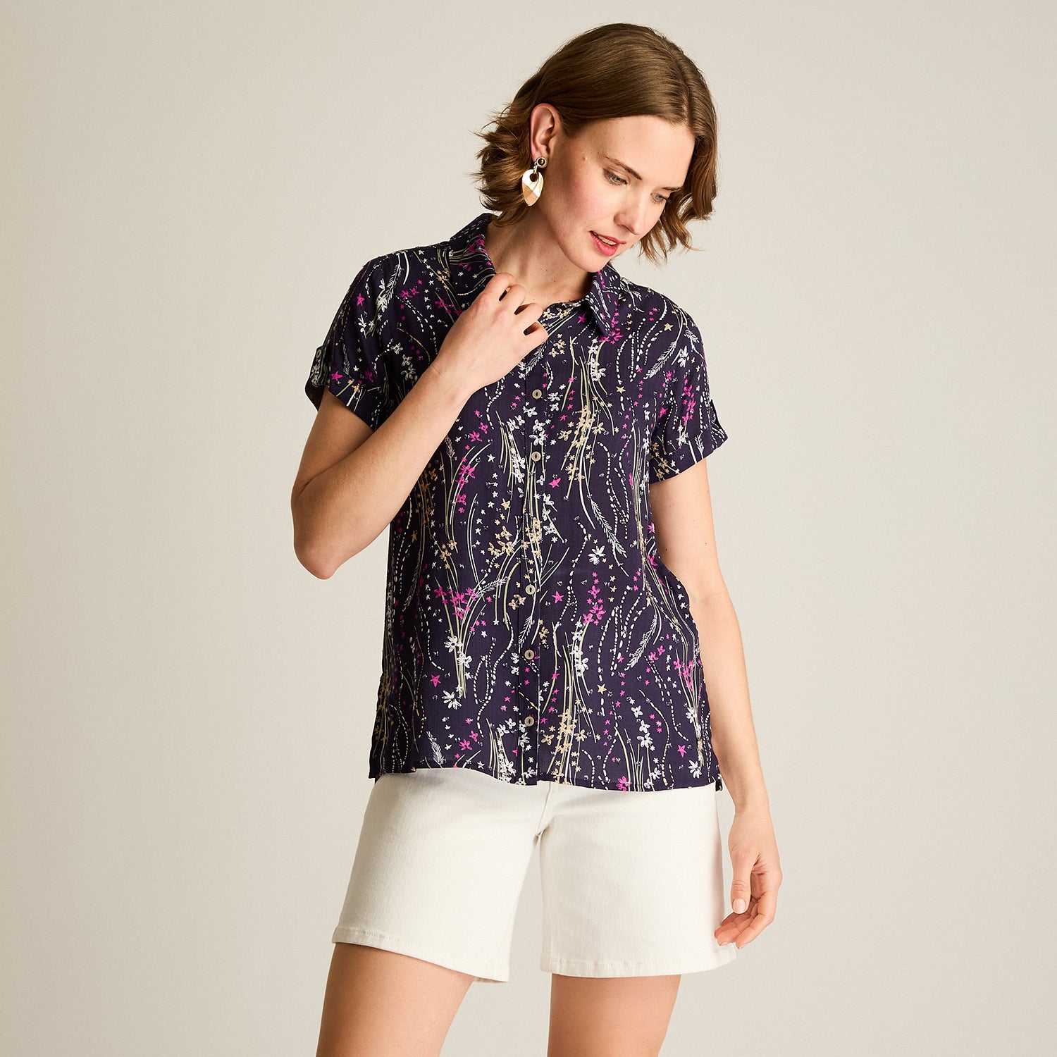 Blusa Azul Manga Corta No Elasticado Sin Forro Calce Normal