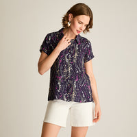 Blusa Azul Manga Corta No Elasticado Sin Forro Calce Normal