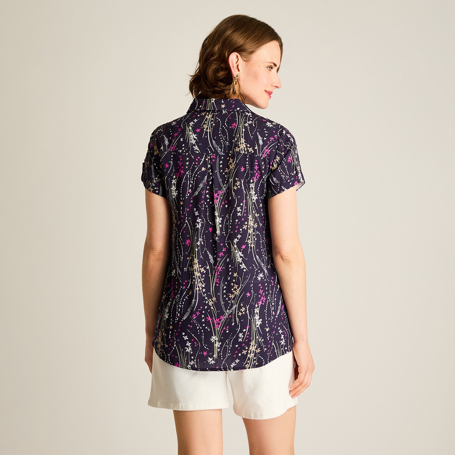 Blusa Azul Manga Corta No Elasticado Sin Forro Calce Normal