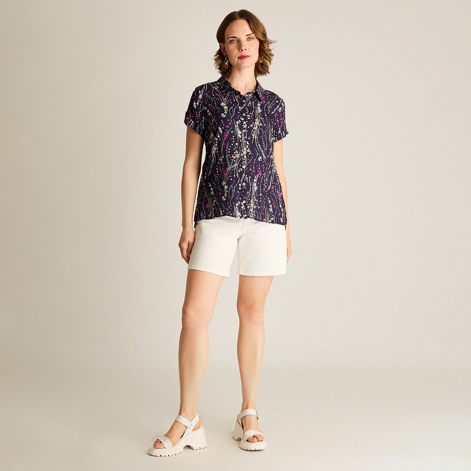 Blusa Azul Manga Corta No Elasticado Sin Forro Calce Normal