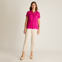 Blusa Magenta Manga Corta No Elasticado Sin Forro Calce Normal
