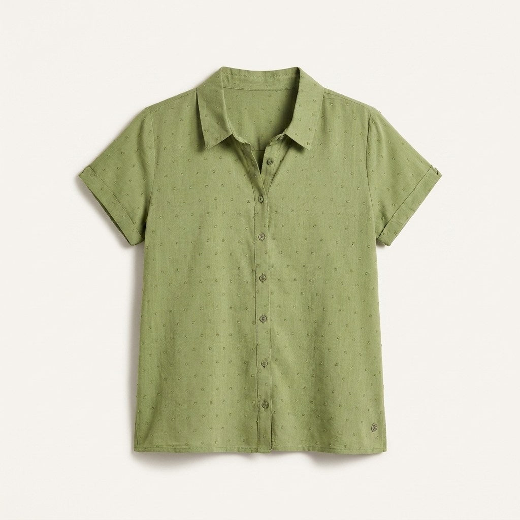Blusa Oliva Manga Corta No Elasticado Sin Forro Calce Normal en plano
