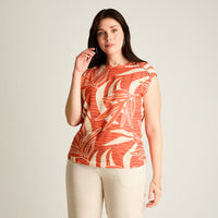 Blusa Terracota Manga Corta No Elasticado Sin Forro Calce Holgado