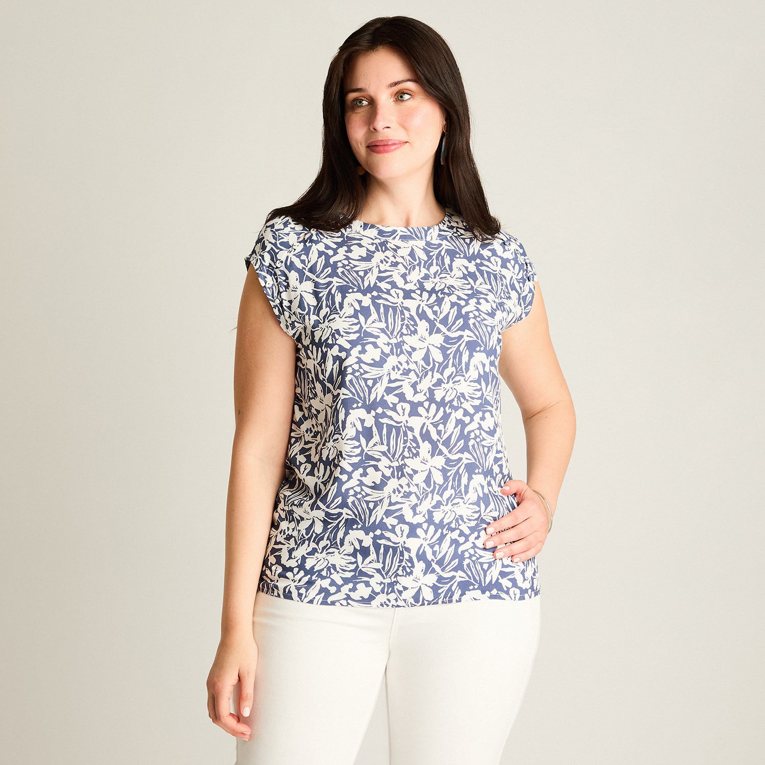 Blusa Azul Manga Corta No Elasticado Sin Forro Calce Holgado