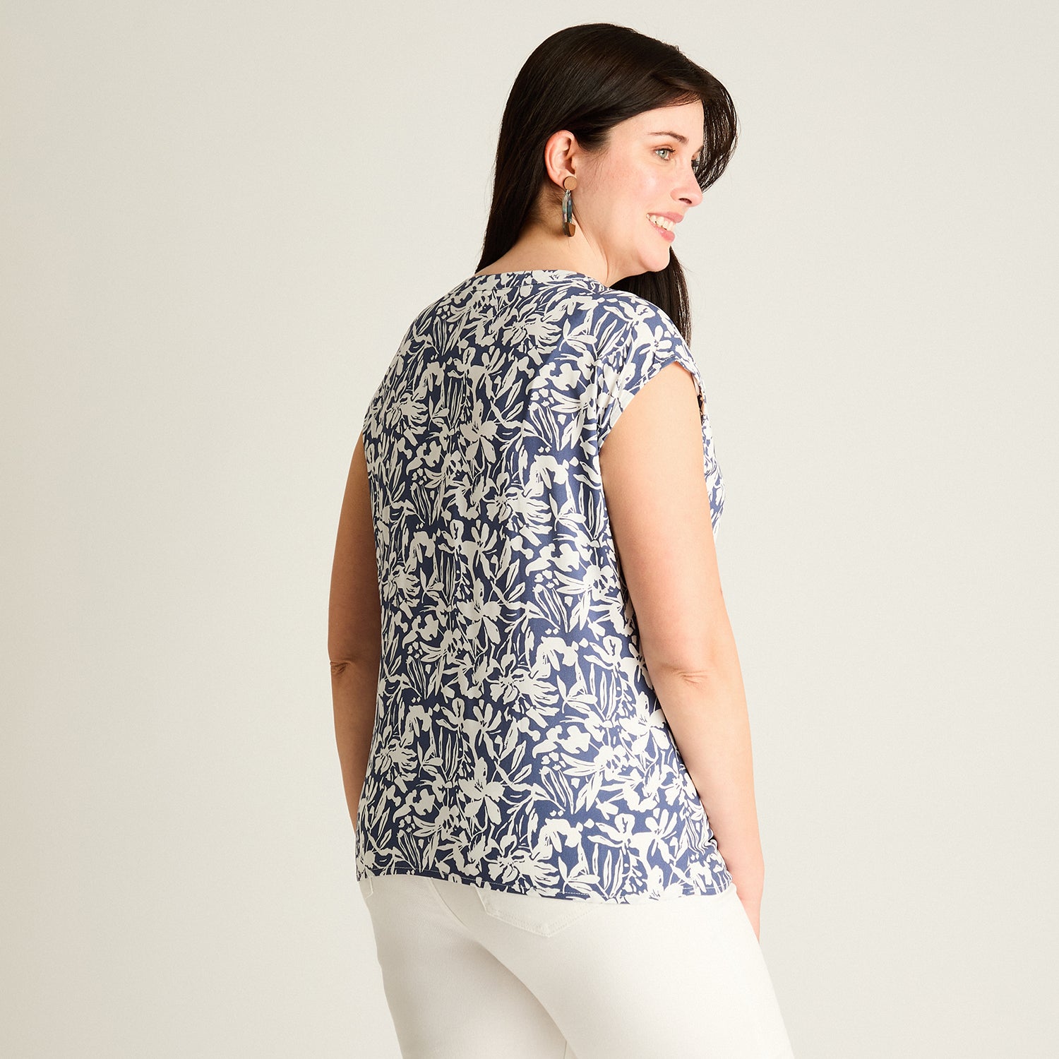 Blusa Azul Manga Corta No Elasticado Sin Forro Calce Holgado