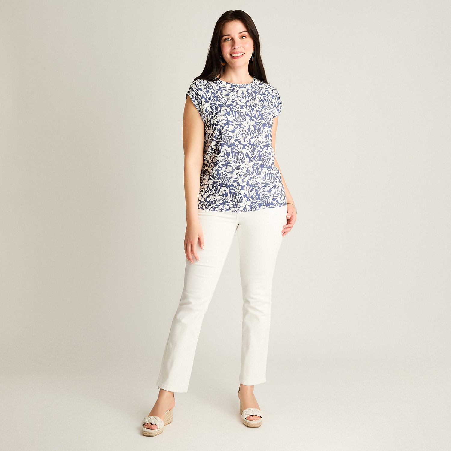 Blusa Azul Manga Corta No Elasticado Sin Forro Calce Holgado