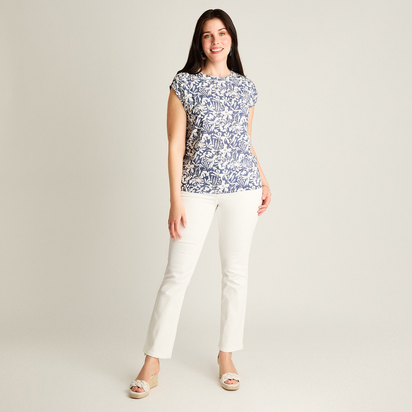 Blusa Azul Manga Corta No Elasticado Sin Forro Calce Holgado