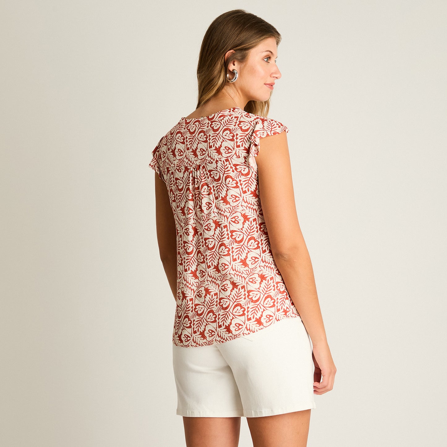 Blusa Terracota Manga Corta No Elasticado Sin Forro Calce Normal