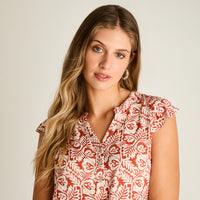 Blusa Terracota Manga Corta No Elasticado Sin Forro Calce Normal