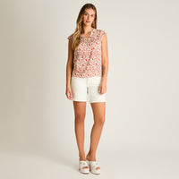 Blusa Terracota Manga Corta No Elasticado Sin Forro Calce Normal