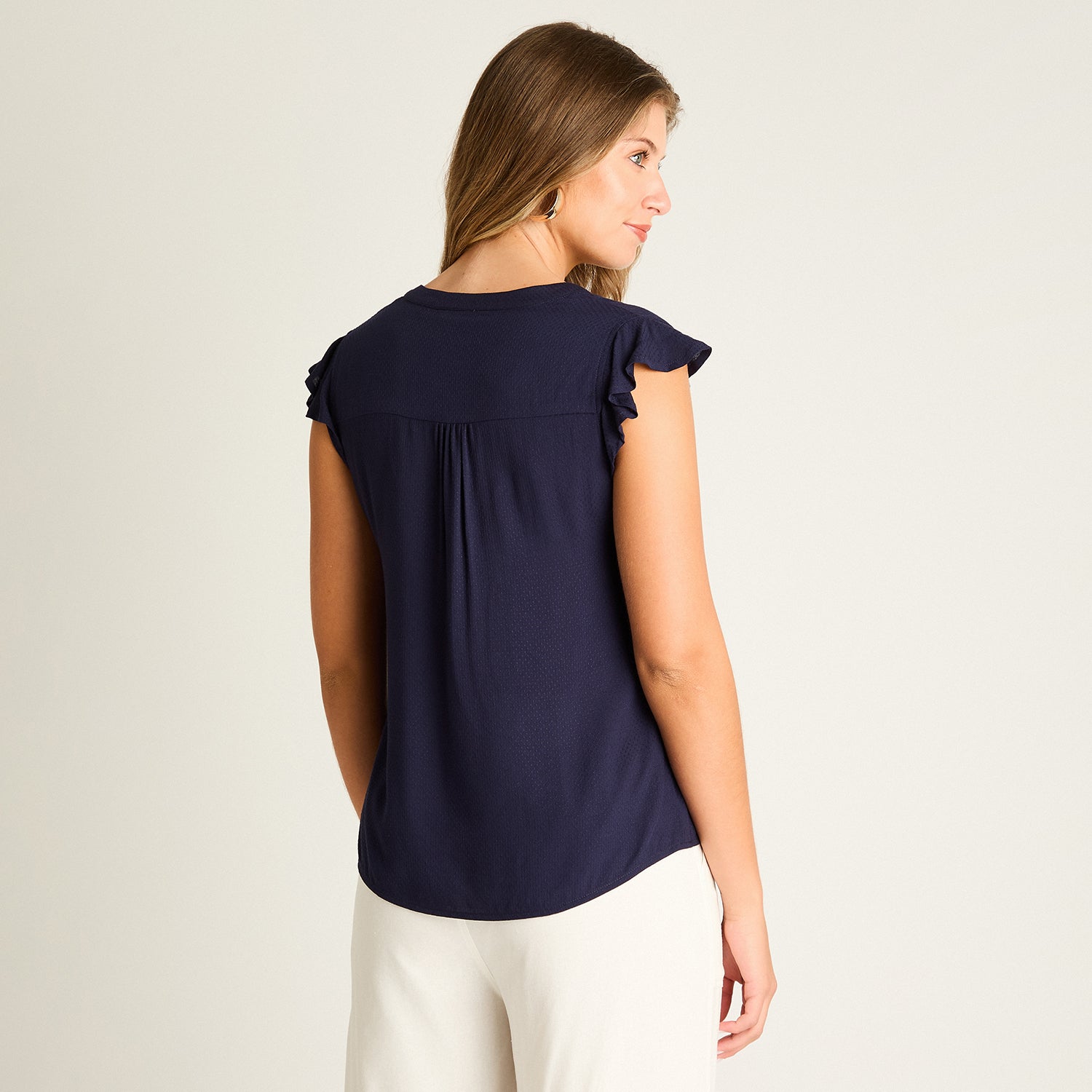 Blusa Azul Manga Corta No Elasticado Sin Forro Calce Normal