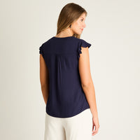 Blusa Azul Manga Corta No Elasticado Sin Forro Calce Normal