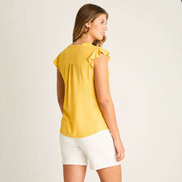 Blusa Mostaza Manga Corta No Elasticado Sin Forro Calce Normal