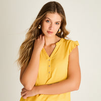 Blusa Mostaza Manga Corta No Elasticado Sin Forro Calce Normal