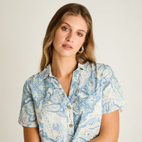 Blusa Indigo Manga Corta No Elasticado Sin Forro Calce Normal